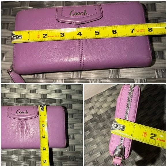 Coach Purple Leather Zip Around Wallet Wristlet - Picture 3 of 15
